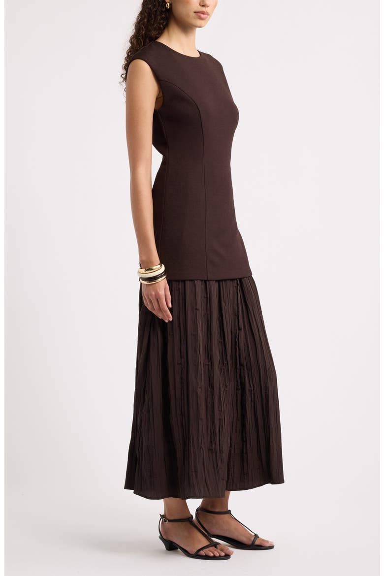 Mixed Media Pleated Dress, Alternate, color, BROWN MOLE