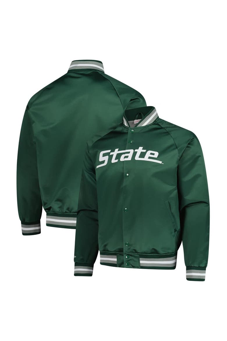 Men's Mitchell & Ness Green Michigan State Spartans Lightweight Current Logo Satin Full-Snap Jacket, Alternate, color, Green