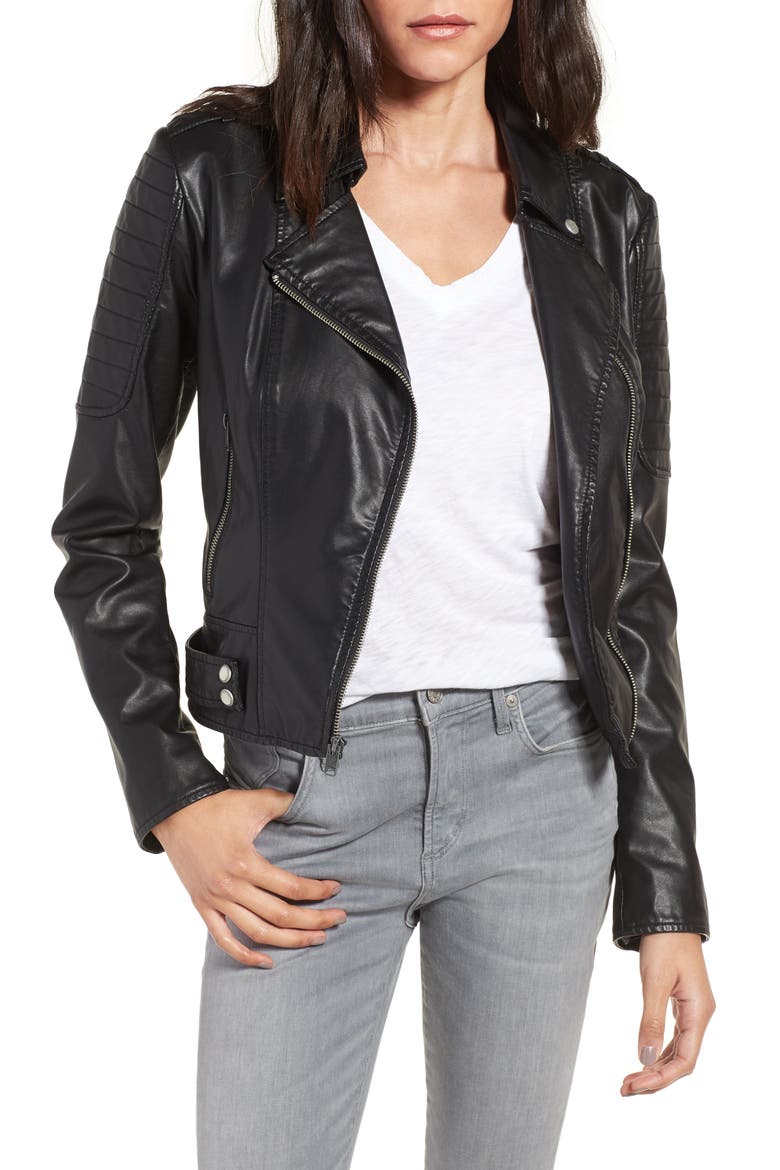 Leanne Faux Leather Jacket, Main, color, BLACK
