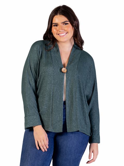 Single Button Front Long Sleeve Cardigan