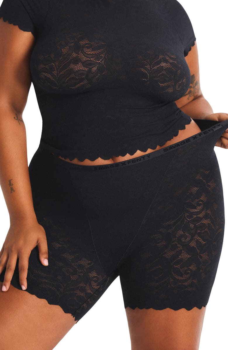 SAVAGE X FENTY Lacy Dreams Pajama Shorts, Alternate, color, Black Caviar