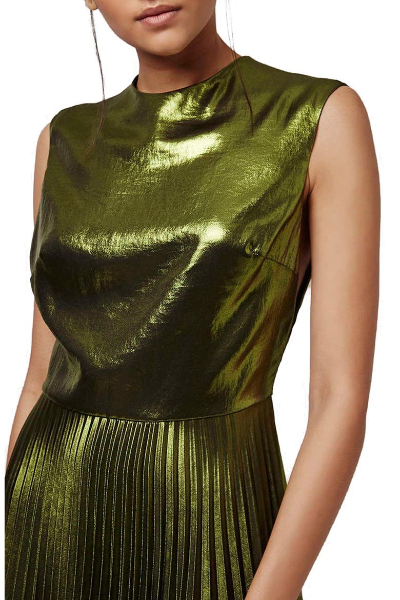 Sleeveless Pleated Midi Dress, Alternate, color, GREEN