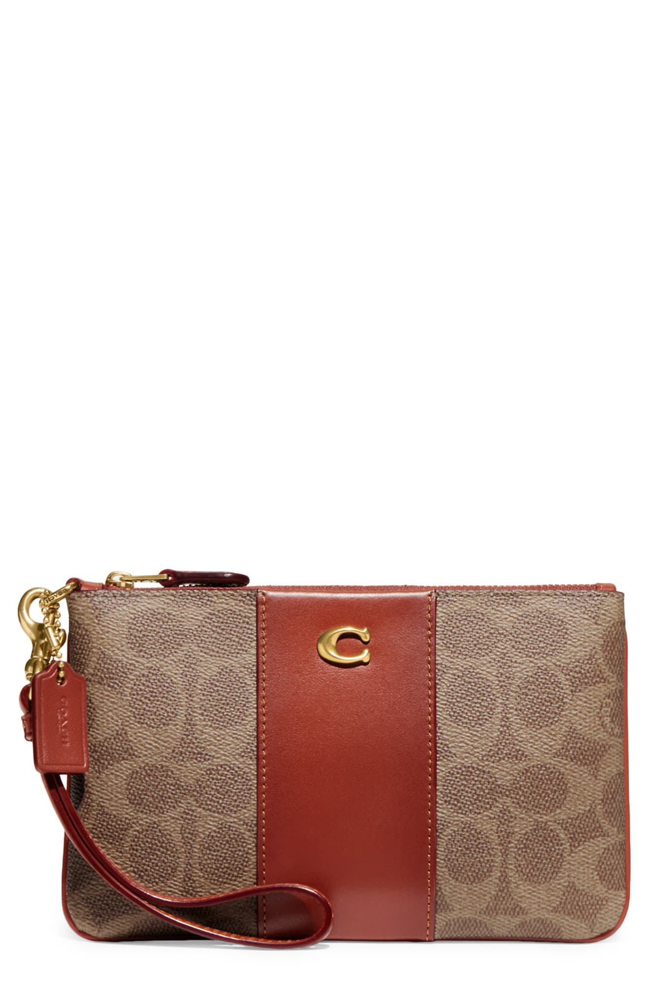 COACH Small Signature Coated Canvas & Leather Wristlet, Main, color, 