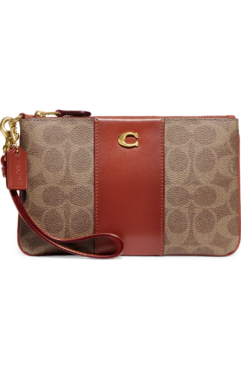 COACH Small Signature Coated Canvas & Leather Wristlet, Main, color,