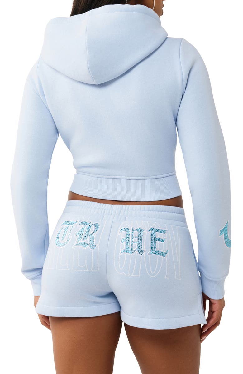 True Religion Embellished Logo Crop Hoodie, Alternate, color, Cashmere Blue