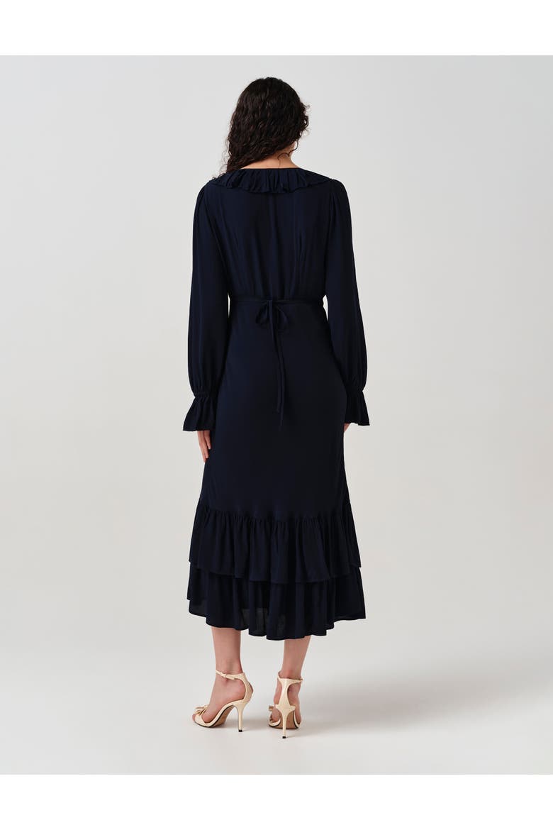 Melina Crepe Ruffle Hem Midi Dress, Alternate, color, Navy