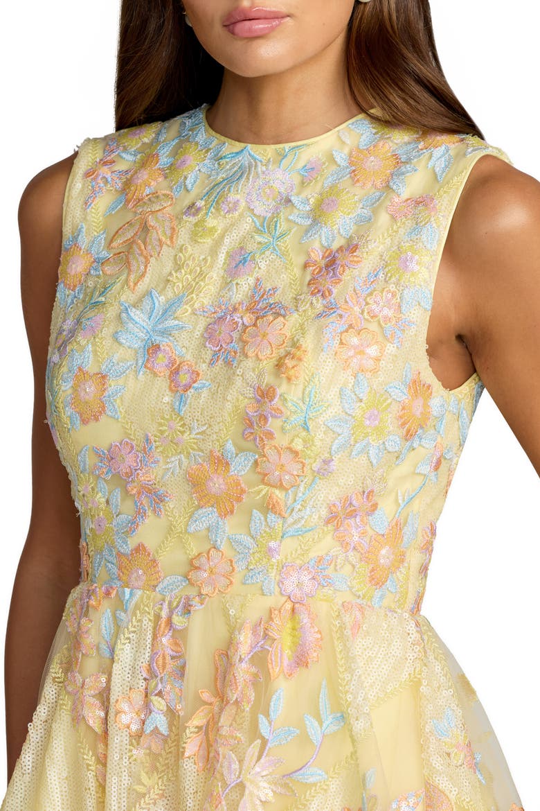 Floral Embroidered Sleeveless Tulle Midi Dress, Alternate, color, Yellow Multi