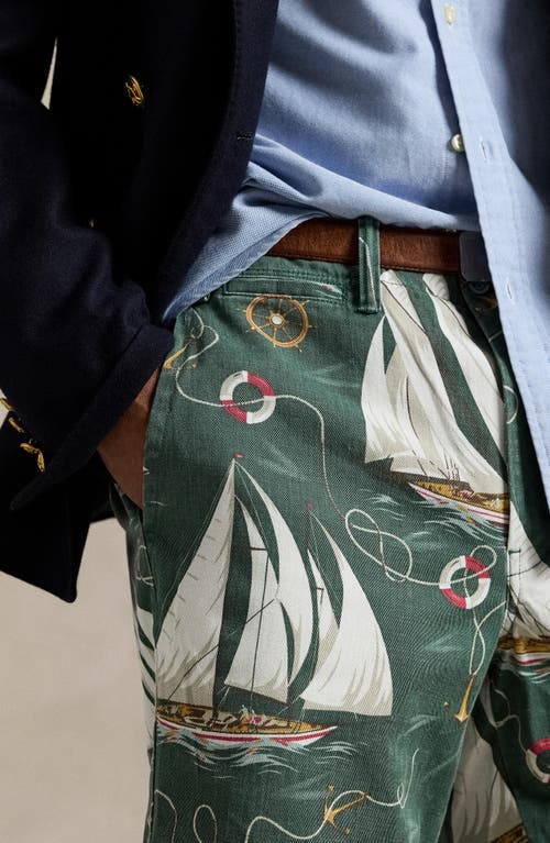 Polo Ralph Lauren Classic Fit 8-inch Sailboat Print Chino Shorts In Green