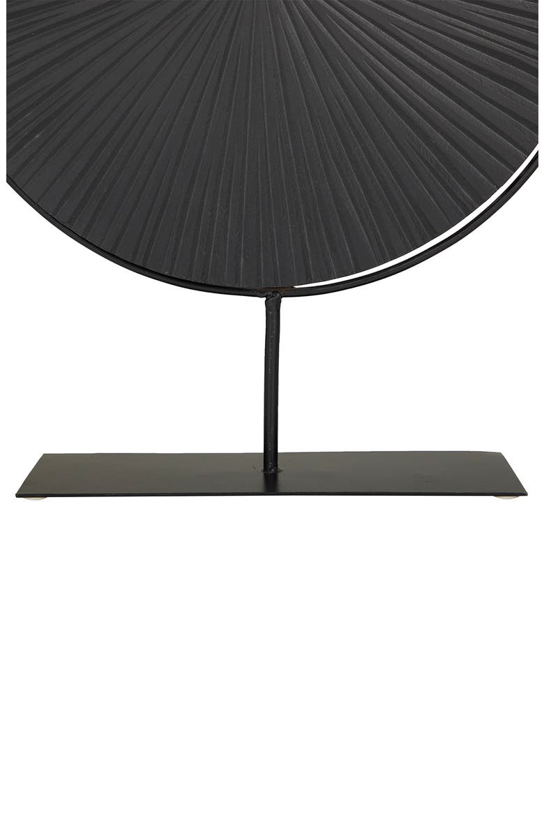 Black Metal Carved Starburst Sculpture with Stand, Alternate, color, BLACK