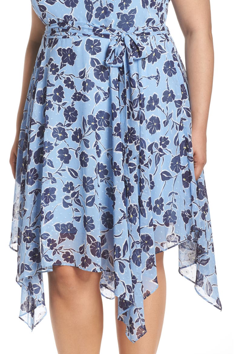 Floral Handkerchief Hem Dress, Alternate, color, BLUE