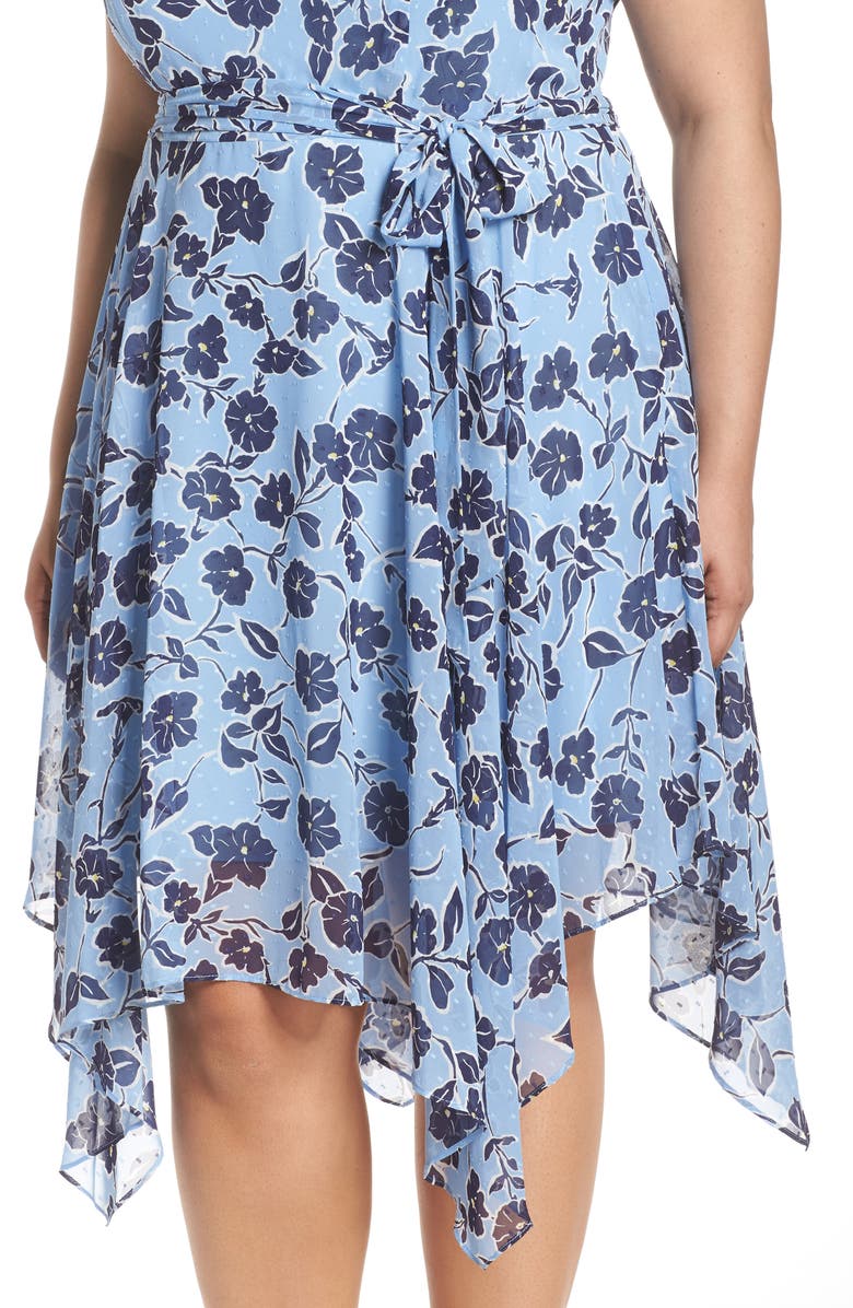 Eliza J Floral Handkerchief Hem Dress, Alternate, color, 