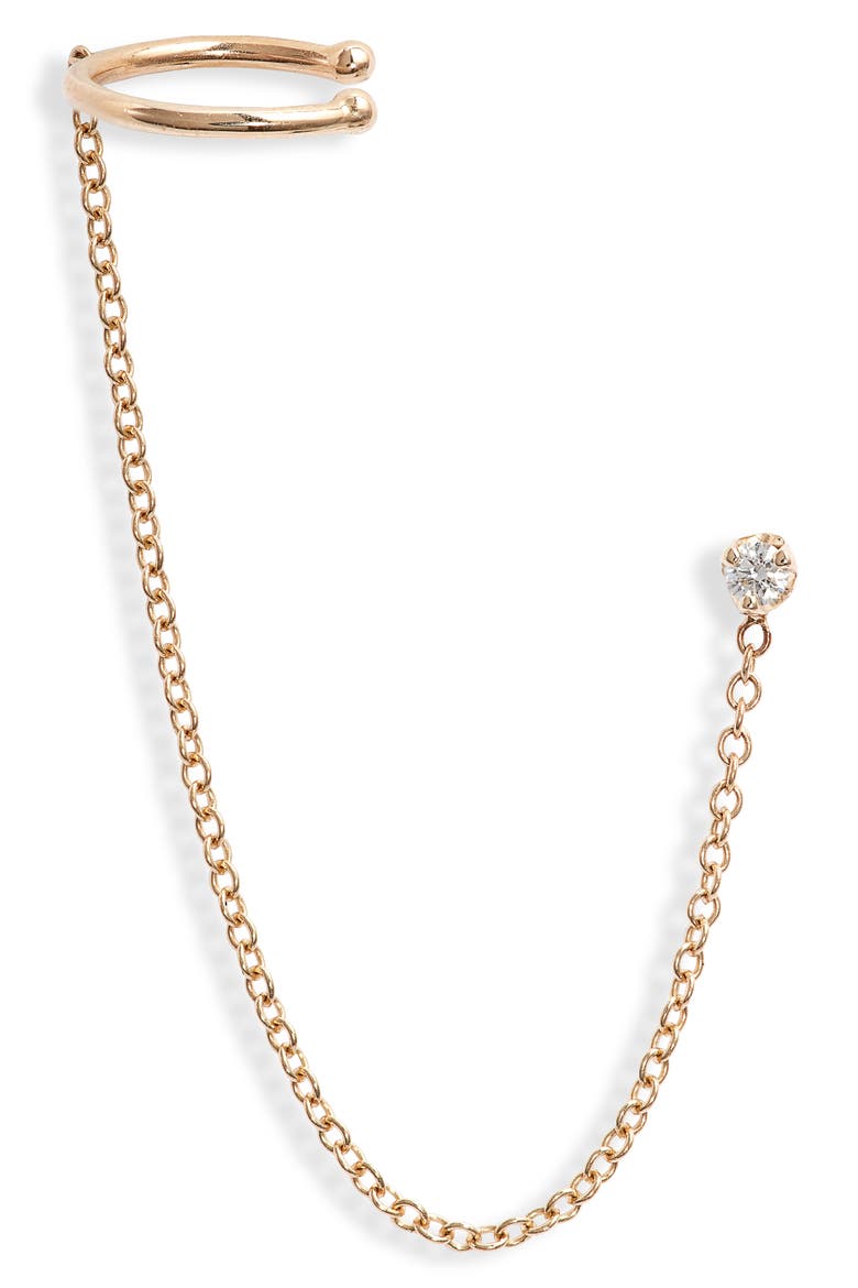 Chained Stud & Ear Cuff, Main, color, YELLOW GOLD/ DIAMOND