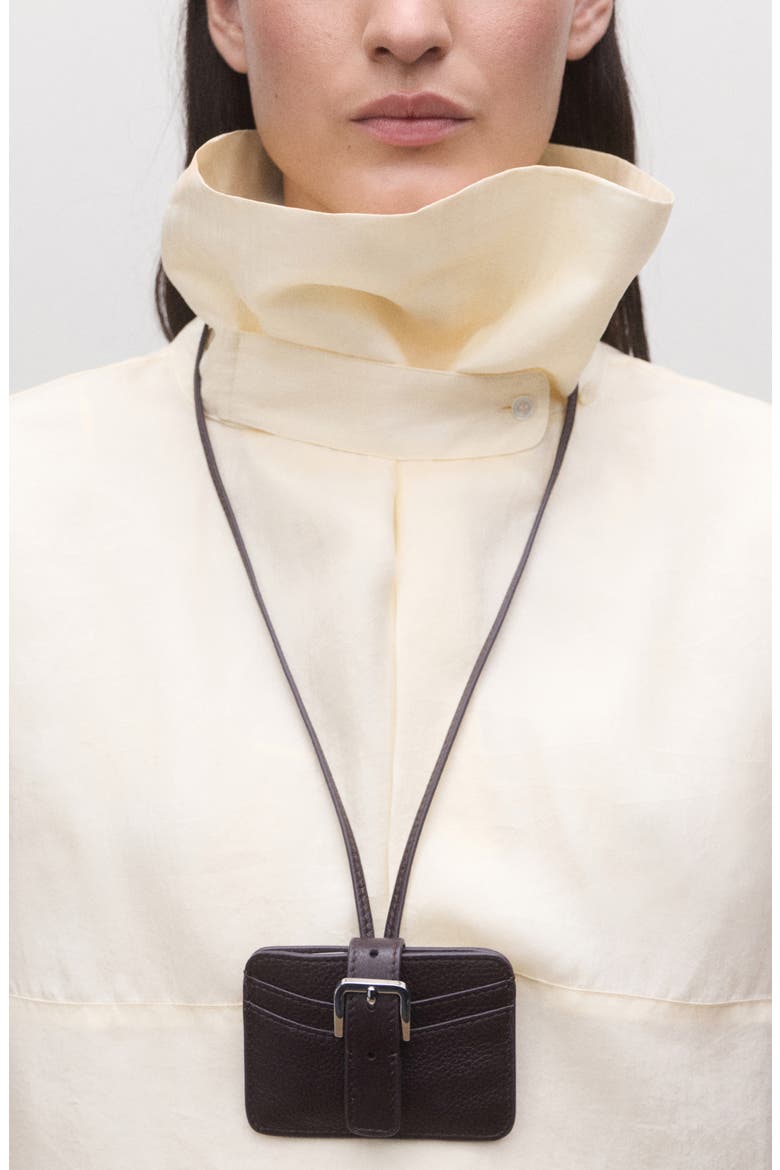 Buckle Leather Cardholder on a Lanyard, Alternate, color, BURGUNDY