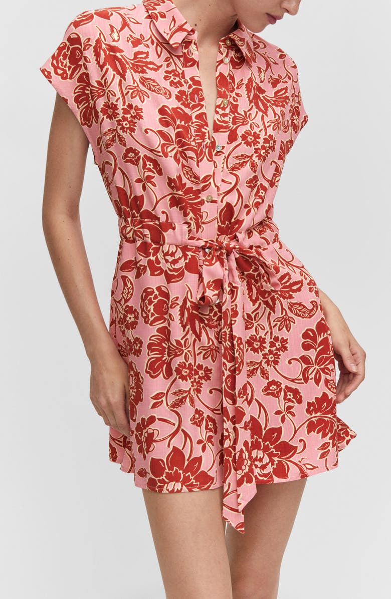 MANGO Floral Print Belted Romper, Alternate, color,