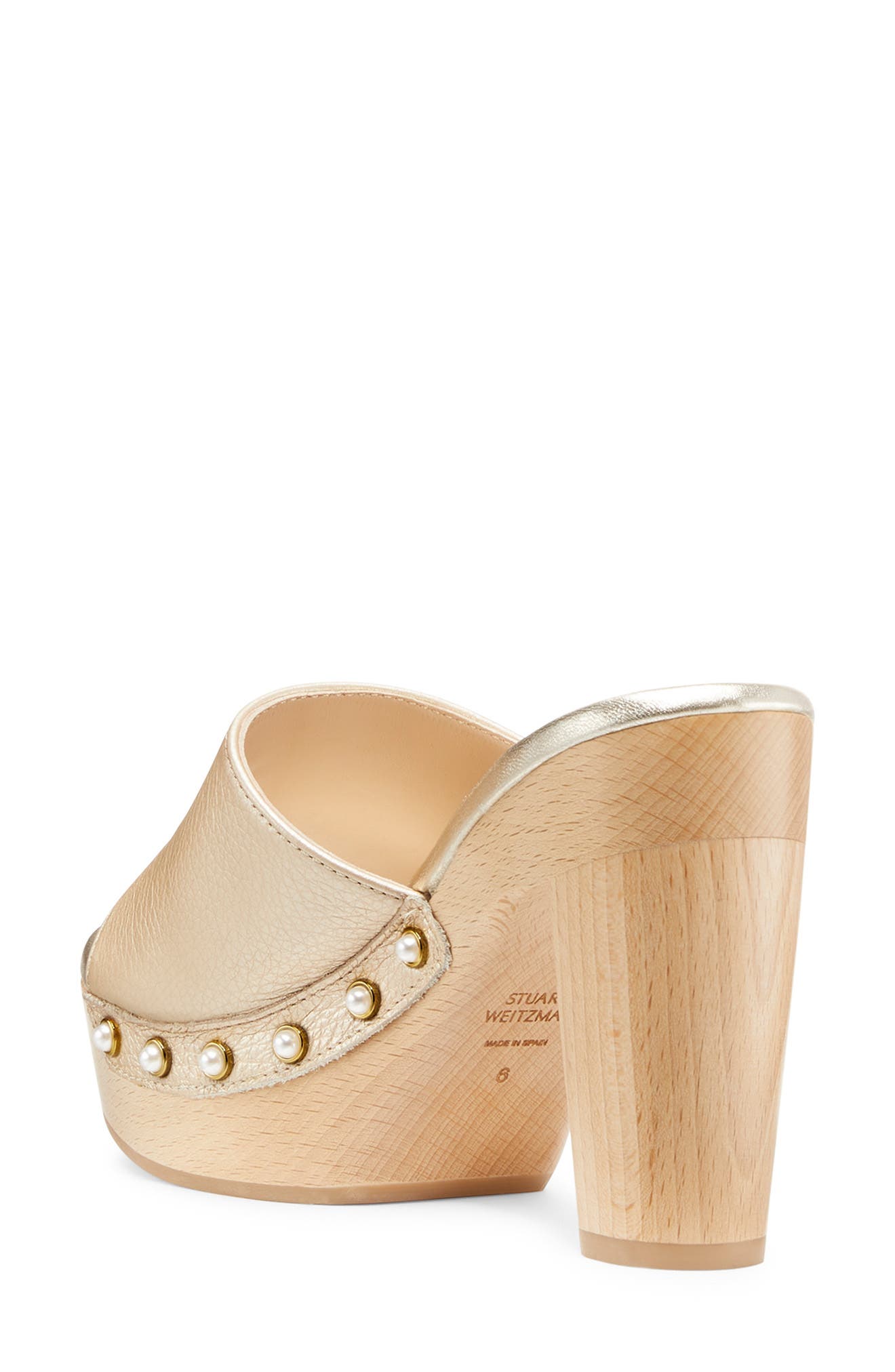 Imitation Pearl Clog Sandal, Alternate, color, PLATINO