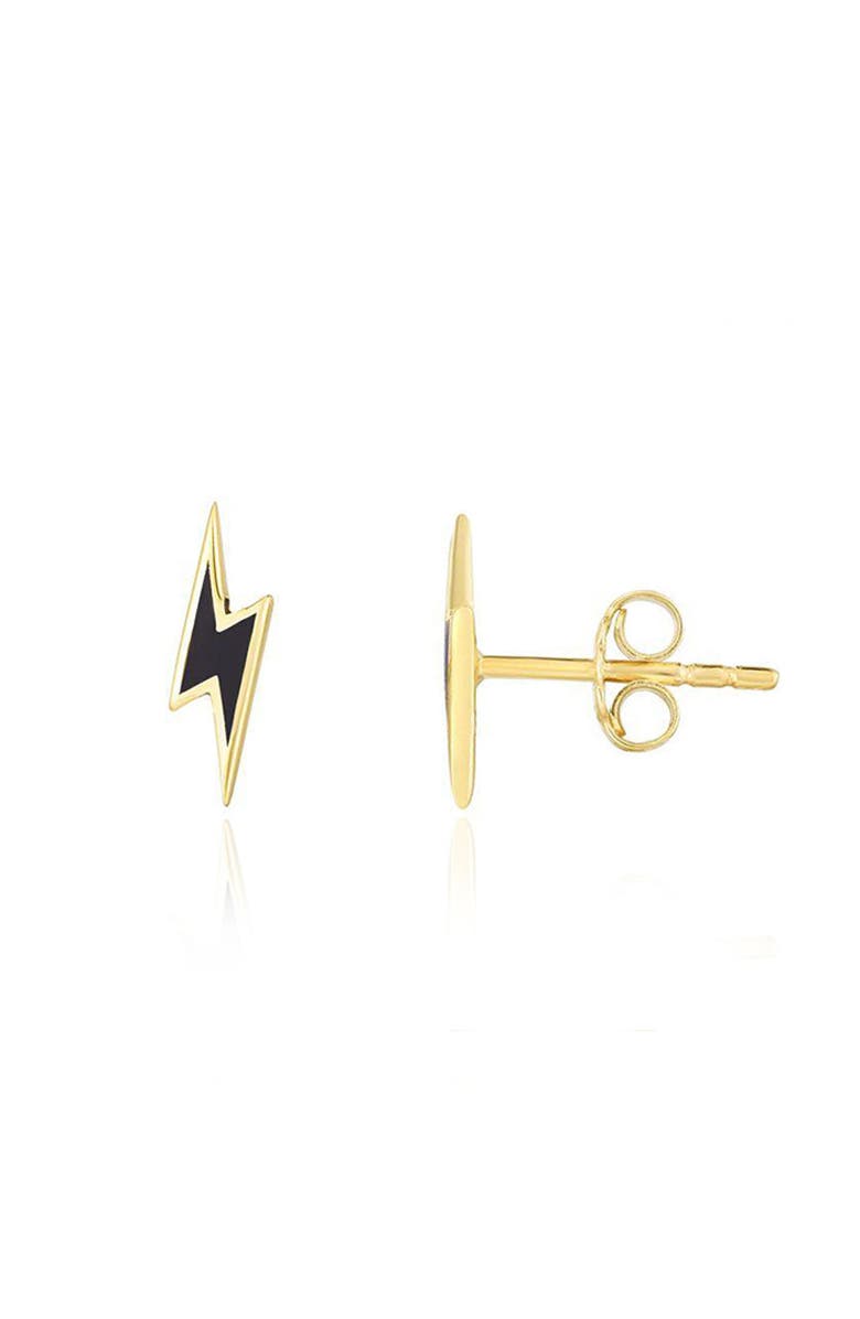 The Lovery Fine Jewelry Lightning Bolt Black Enamel Stud Earrings, Main, color, Black Enamel