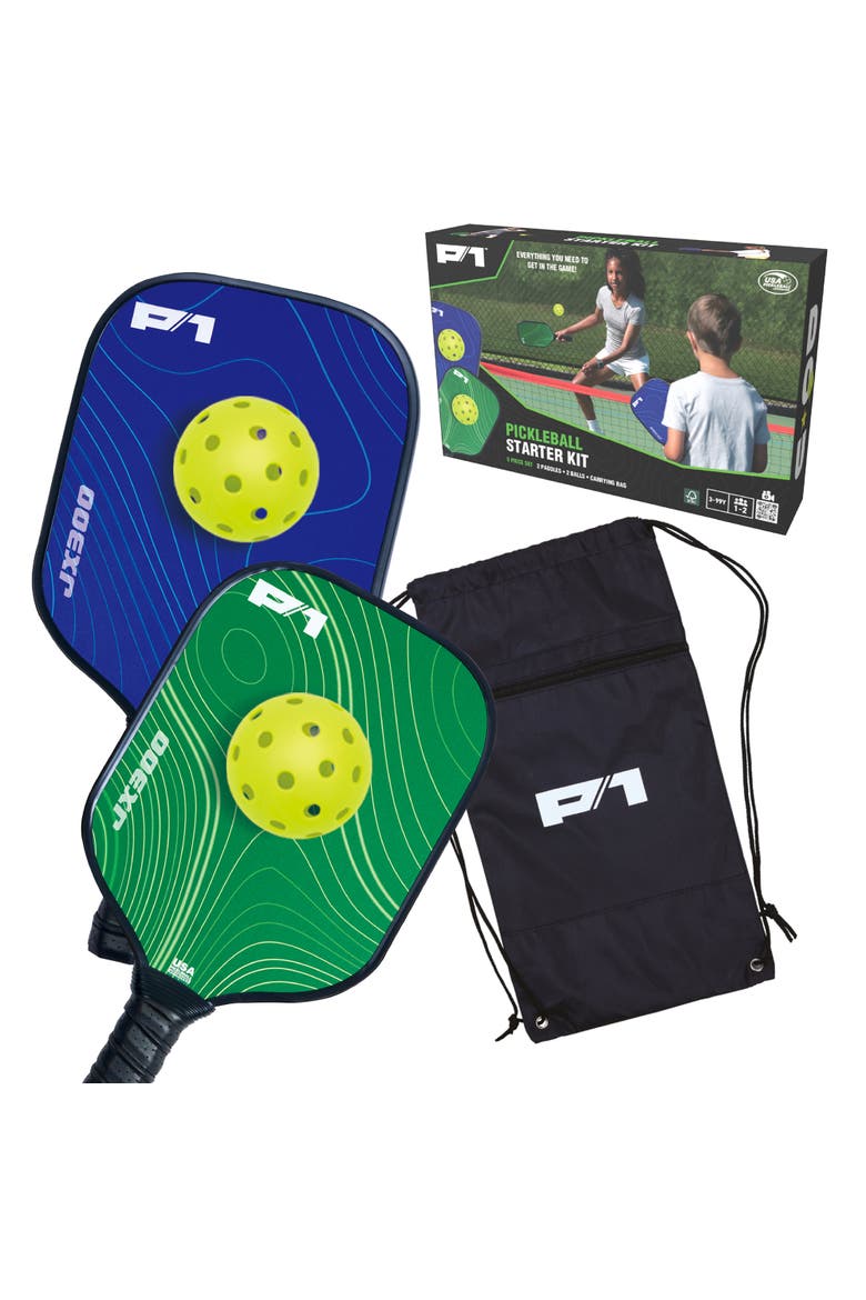 P1 Pickleball Starter Kit, Green & Blue, With Carry Bag, Family Game, Main, color, Multicolored
