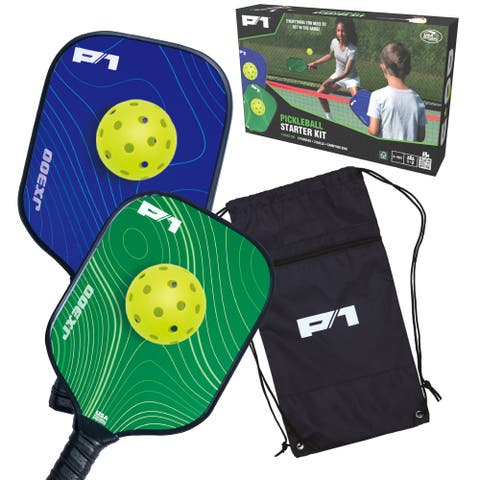P1 Pickleball Starter Kit, Green 
Blue, With Carry Bag, Family Game