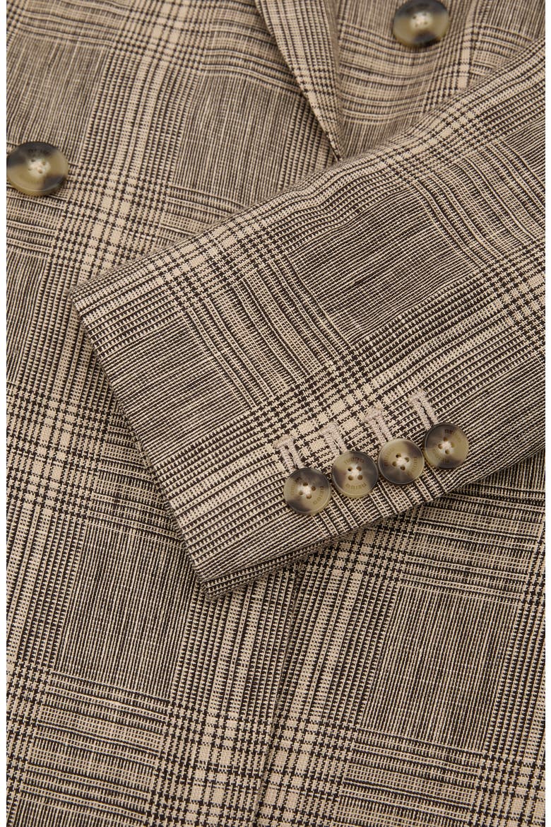 Sybil Check Double Breasted Linen Blazer, Alternate, color, NEUTRAL CHECK