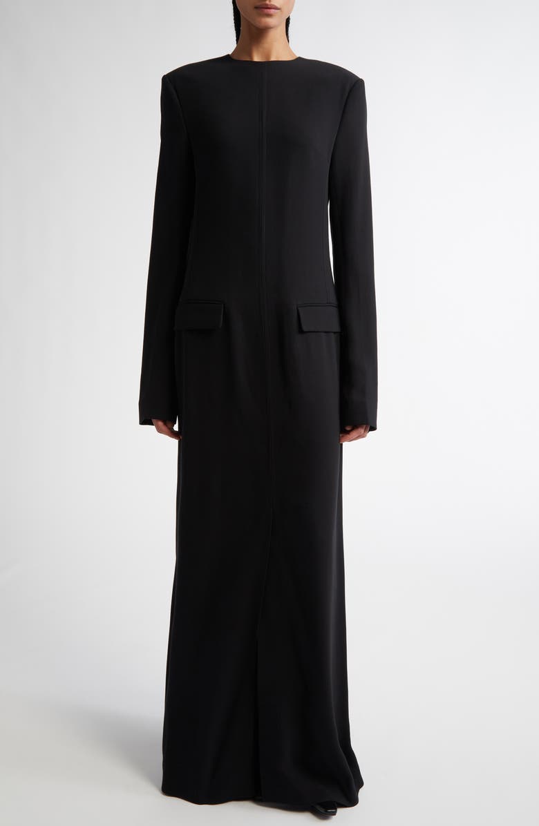 TOTEME Pocket Long Sleeve Evening Dress, Main, color, Black
