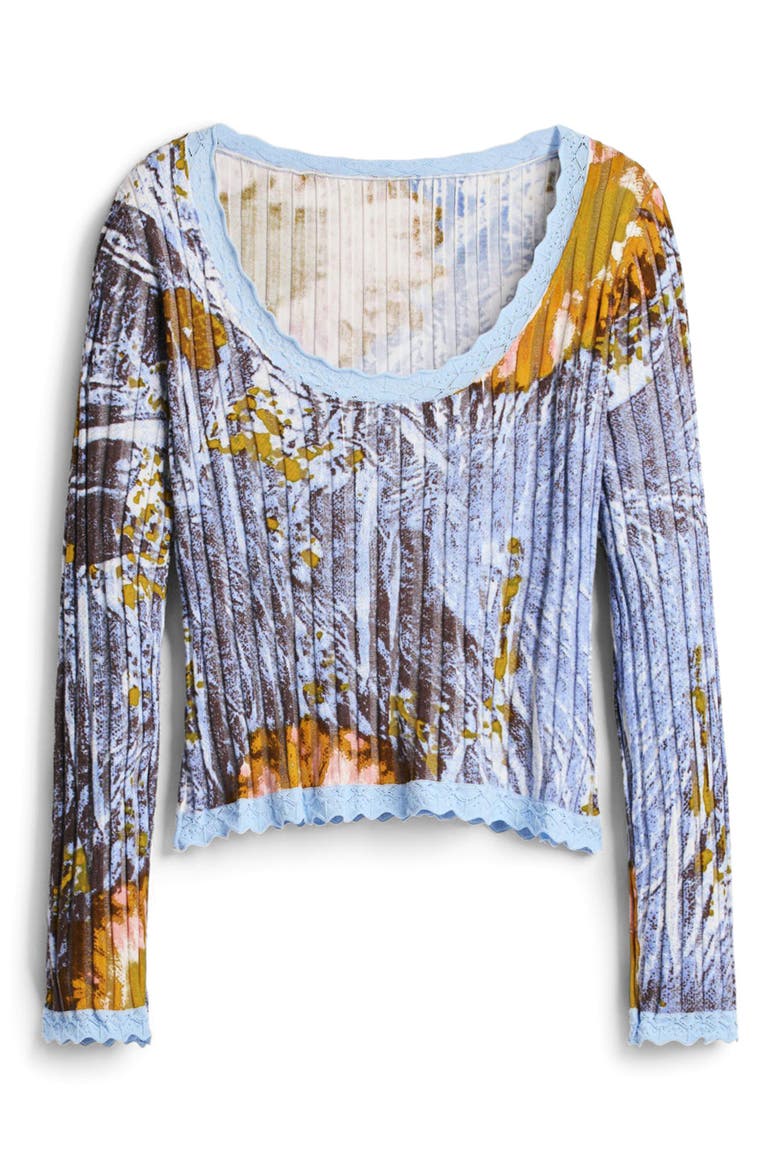 Abstract Print Rib Knit Top, Alternate, color, BLUE