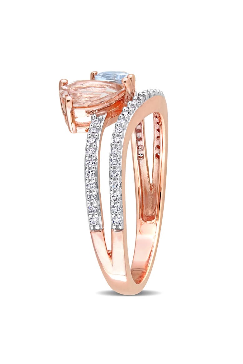 Morganite Aquamarine & Diamond 2-Stone Ring 10k, Alternate, color, Rose Gold