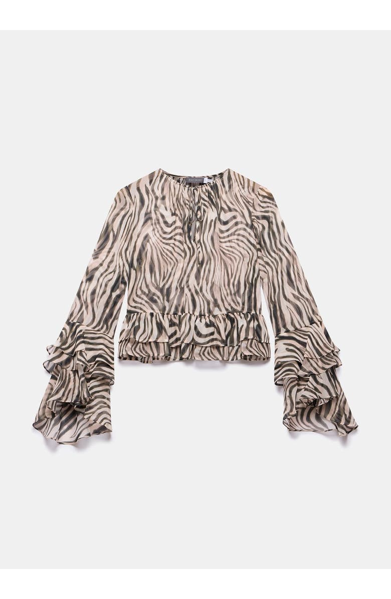 MINT VELVET Zebra Print Ruffle Top, Alternate, color, Black