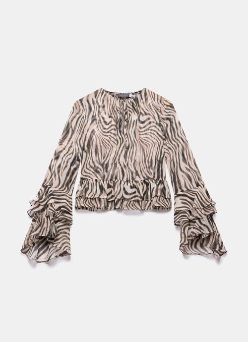 Mint Velvet Zebra Print Ruffle Top In Black