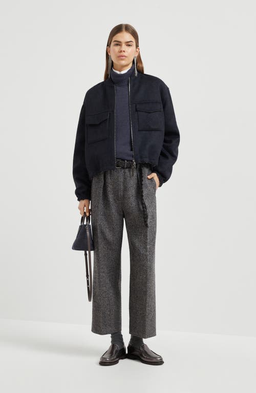 Brunello Cucinelli Herringbone Tweed Pleated Trousers In Gray