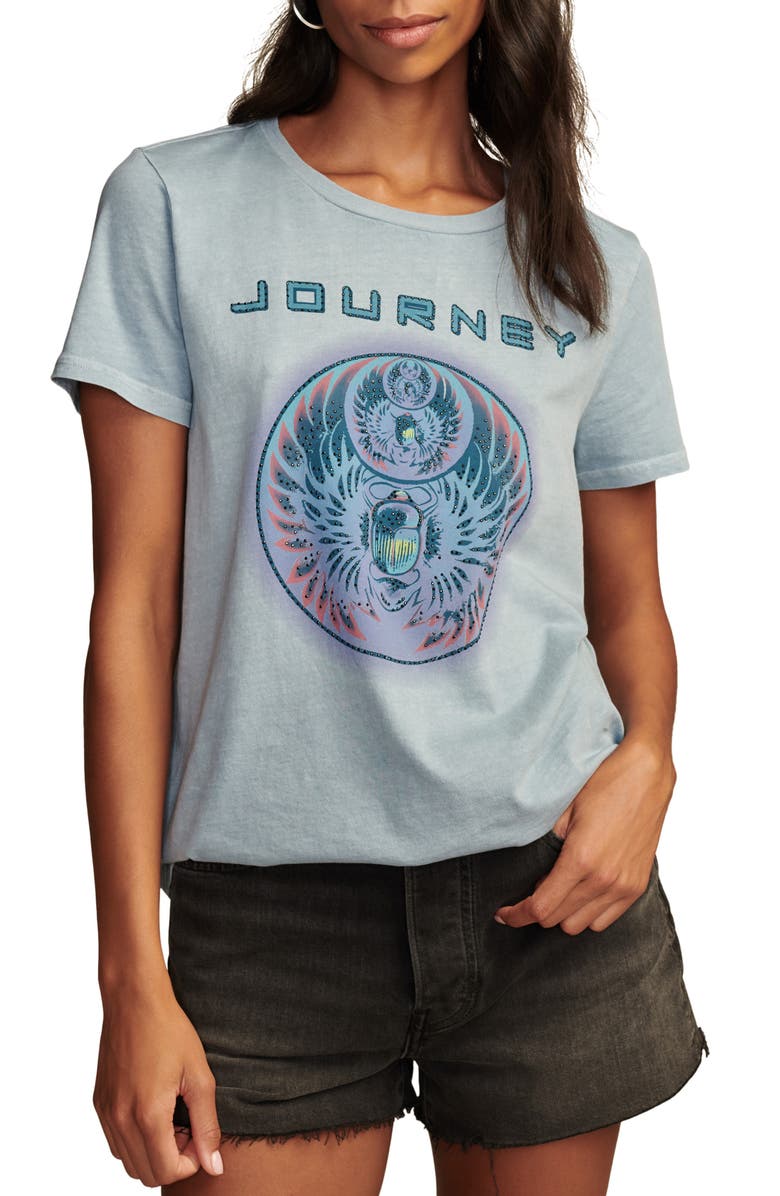 Lucky Brand Journey Crystal Embellished Graphic T-Shirt, Main, color,