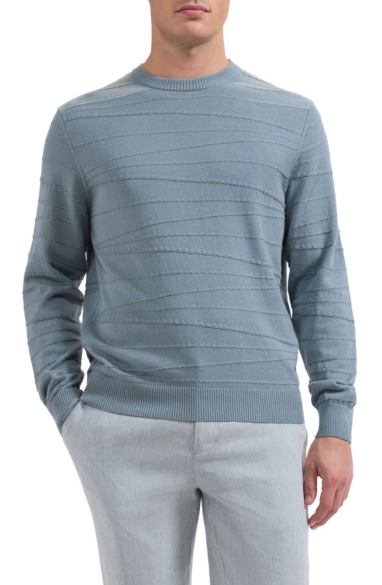 Bugatchi Textured Cotton & Silk Crewneck Sweater, Main, color, Shark