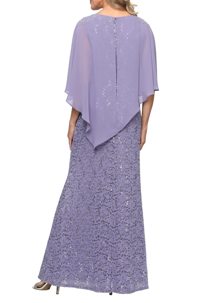 SL FASHIONS Sequin Lace Capelet Dress, Alternate, color, Mystic/ Heather