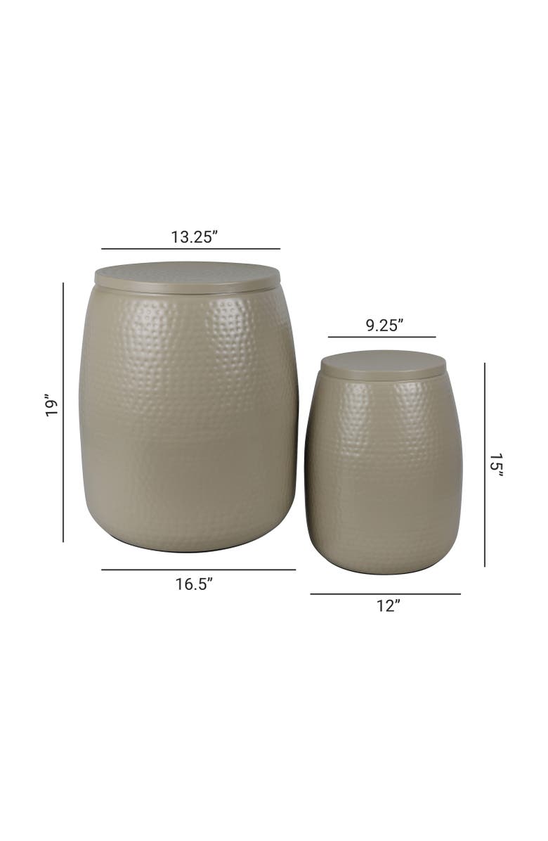 HAPPIMESS Merida Modern Rustic 2-Piece Hammered Metal Drum Storage Side Tables with Lids, Alternate, color, Almond