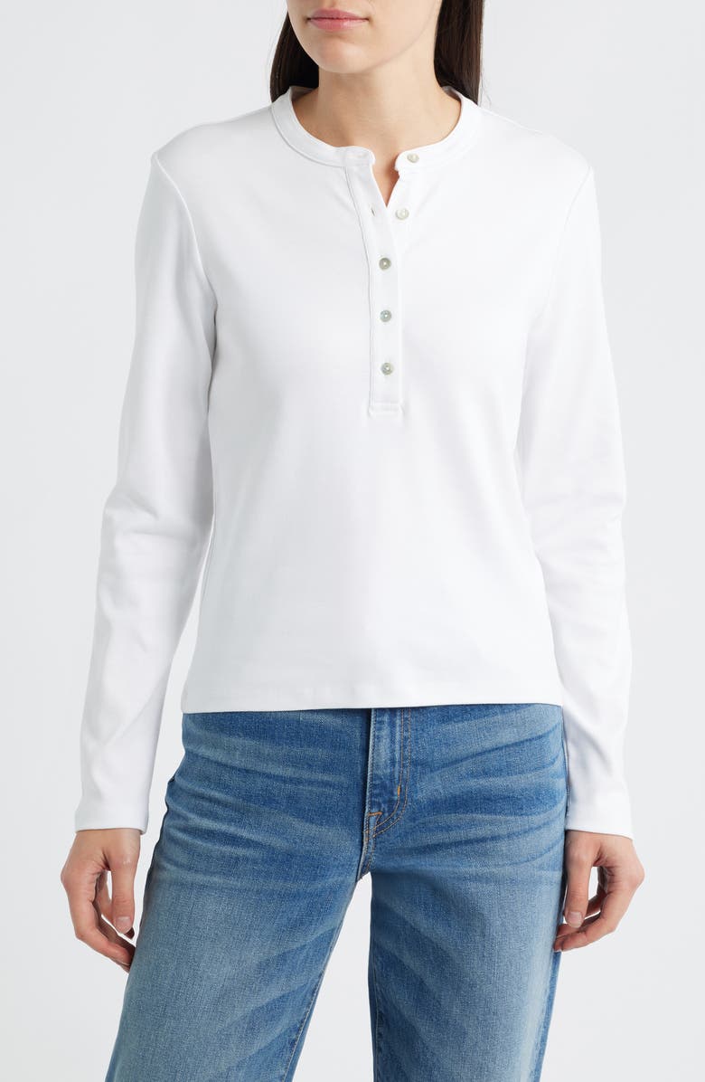 Mavi Jeans Long Sleeve Stretch Cotton Henley, Main, color, White