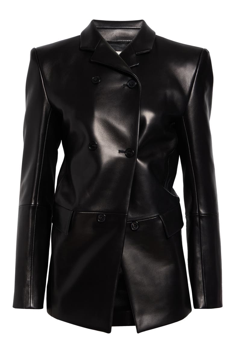 Rolo Double Breasted Lambskin Leather Jacket, Alternate, color, BLACK