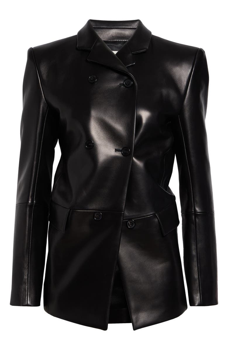 Khaite Rolo Double Breasted Lambskin Leather Jacket, Alternate, color, Black