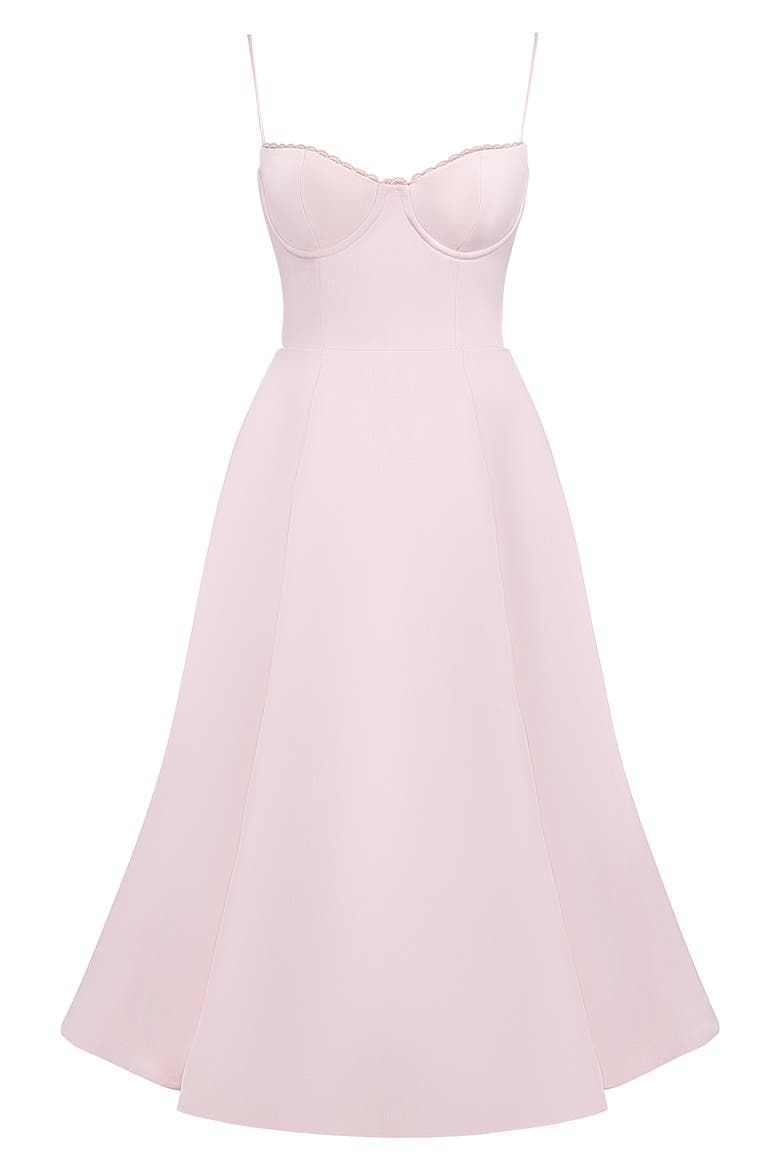 Mademoiselle Bustier Stretch Satin Midi Dress, Alternate, color, PINK SALT