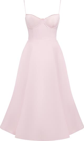 Mademoiselle Bustier Stretch Satin Midi Dress