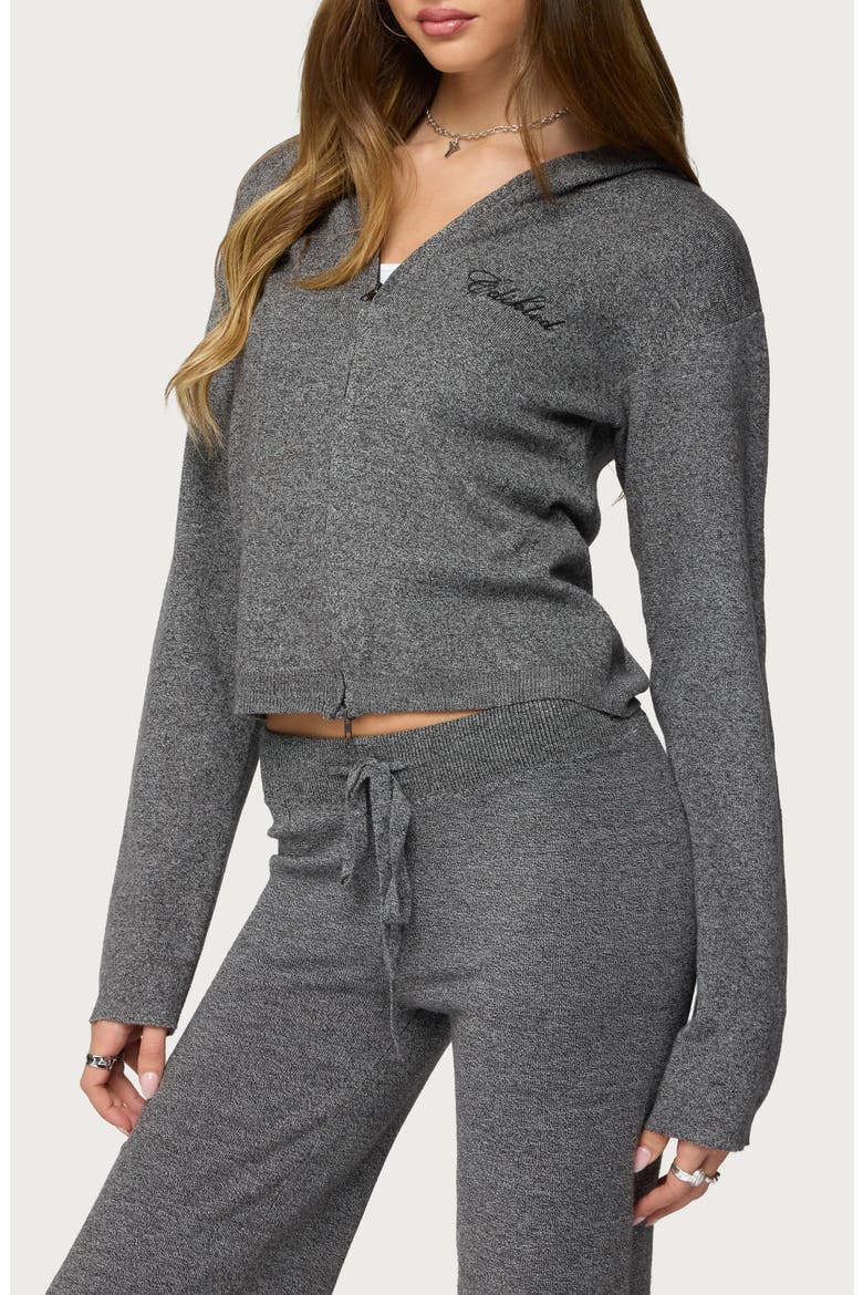 Ayah Knit Zip Crop Hoodie, Alternate, color, DARK-GRAY-MELANGE
