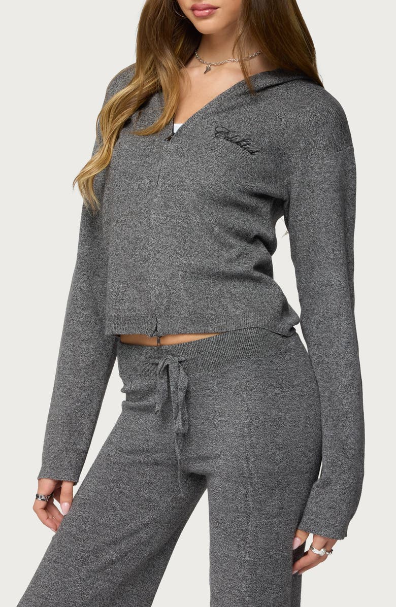 EDIKTED Ayah Knit Zip Crop Hoodie, Alternate, color, 