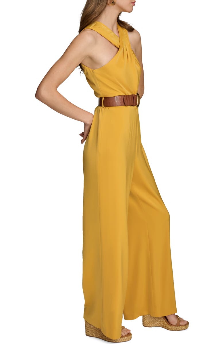 Donna Karan New York Belted Halter Wide Leg Jumpsuit, Alternate, color, Golden Yellow