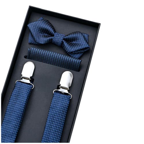 Moustache Textured Suspender Set In Blue