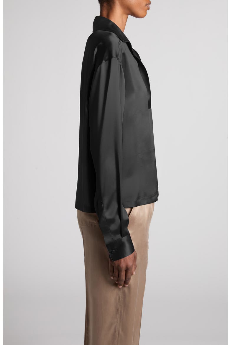 Silk Satin Polo, Alternate, color, BLACK