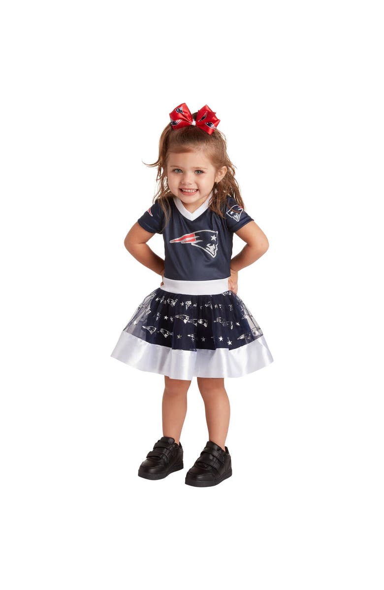 JERRY LEIGH Girls Toddler Navy New England Patriots Tutu Tailgate Game Day V-Neck Costume, Alternate, color, Navy