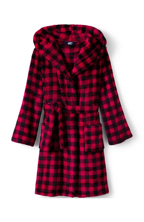 Shop Lands' End Kids Hooded Fleece Solid Robe In Red Buffalo Plaid