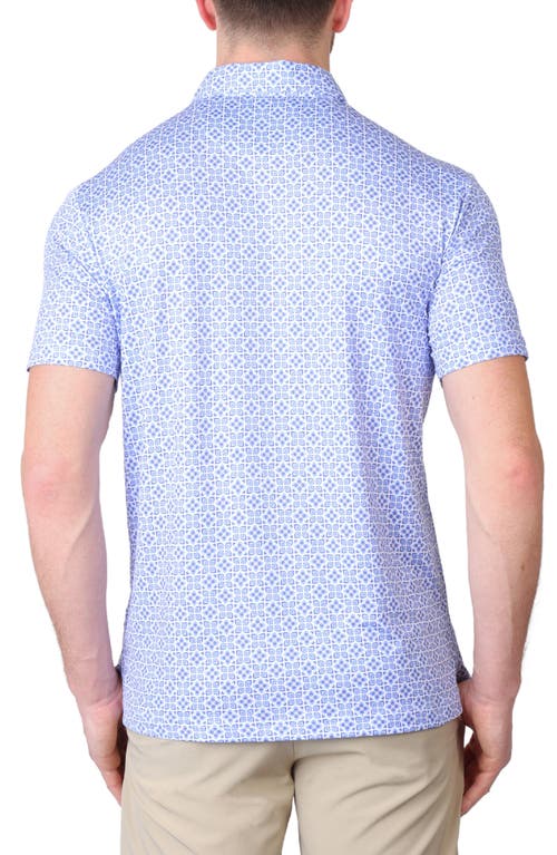 Tailorbyrd Geometric Floral Print Performance Polo In Blue
