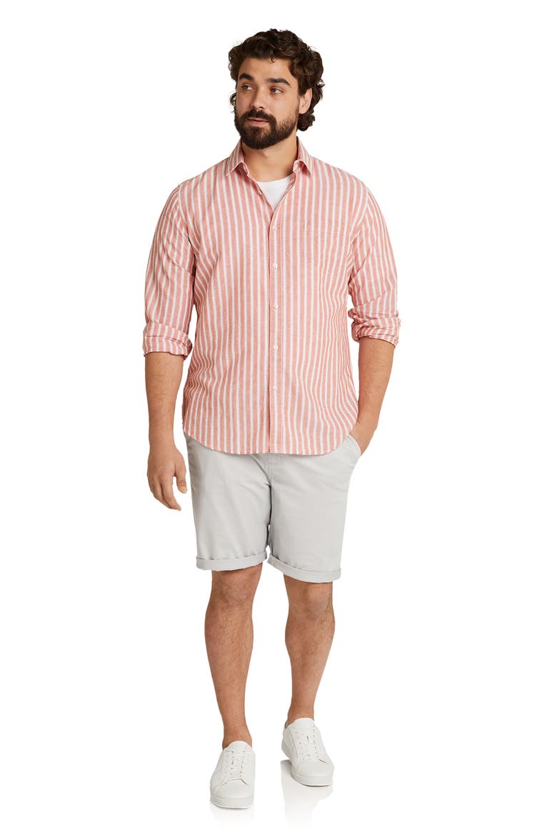 Dane Stripe Linen Blend Button-Up Shirt, Alternate, color, TERRACOTTA