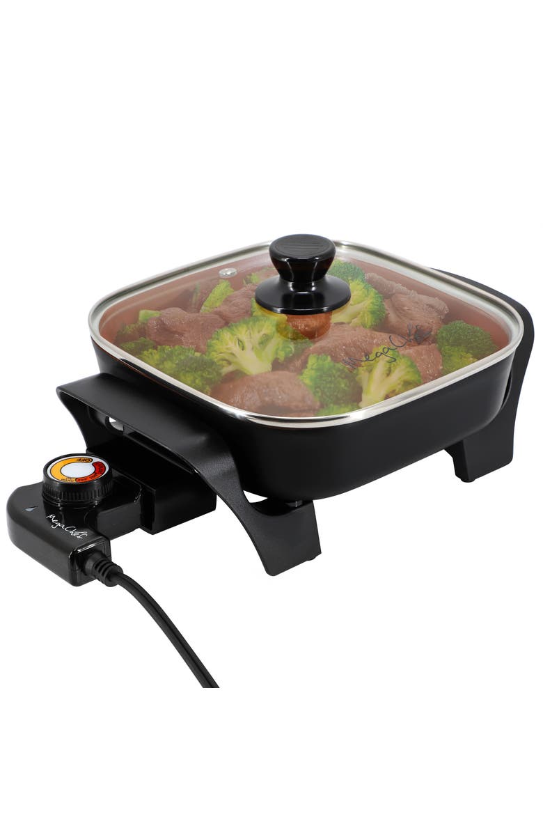 Megachef 8 Inch Electric Skillet with Lid in Black with Copper Coating, Main, color, Black