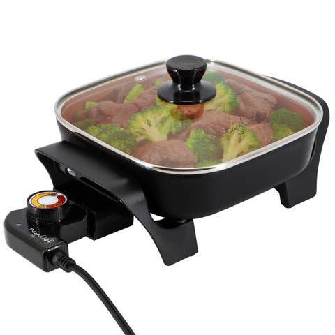 8 Inch Electric Skillet with Lid in Black with Copper Coating