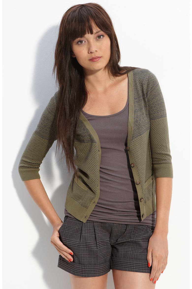 Fair Isle Shrunken Cardigan, Main, color, ELISE OLIVE- BURNT